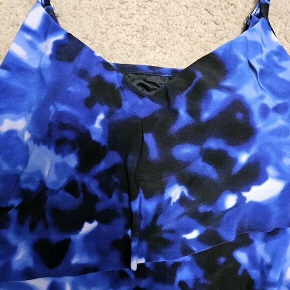 Magicsuit Tiered Tankini Swim Top Blue Tie Dyed V-Neck Bra Adjustable Size 8 - Picture 2 of 9